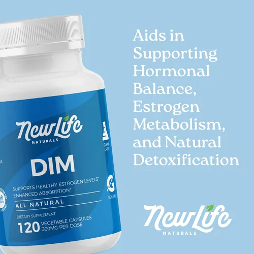 Vista 6 de NewLife Naturals Suplemento DIM de 300 mg, mujeres y hombres, acné hormonal y equilibrio, estrógeno, apoyo para la menopausia - Suministro para 120