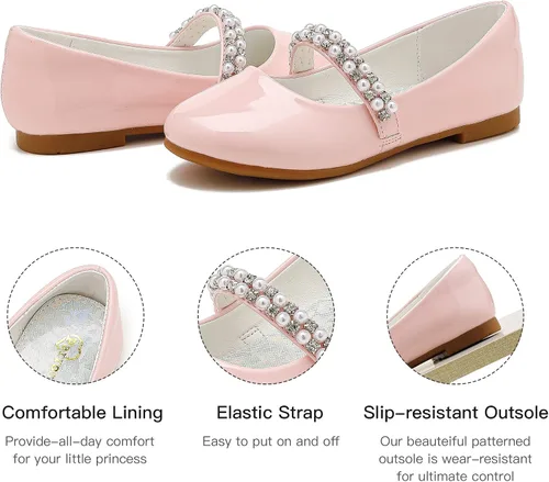 Vista 3 de Parrosoo Zapatos de vestir para niñas, zapatos Mary Jane, zapatos de ballet, zapatos de tacón bajo para niña, escuela, princesa, zapatos de boda