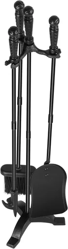 Vista 8 de Juegos de herramientas para chimenea con soporte, herramientas de fuego de hierro fundido, accesorios para chimenea, combustión de madera