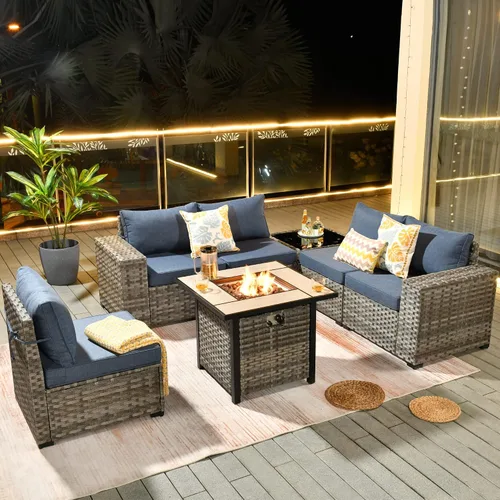Vista 40 de HOOOWOOO Outdoor Patio Sectional Furniture Sofa Set with Widened Armrest,6 Piece Small Modern Wicker Couch,Modular L Shaped Conversation Seating Set