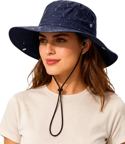Vista 15 de Sombrero de lluvia impermeable de ala ancha para mujeres y hombres UPF50+ Beige