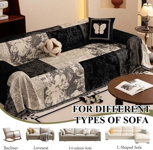 Vista 7 de STACYPIK Funda de sofá bohemia abstracta negra para mascotas, funda estética jacquard floral para sofá modular de 2 cojines para sofá de 2 plazas