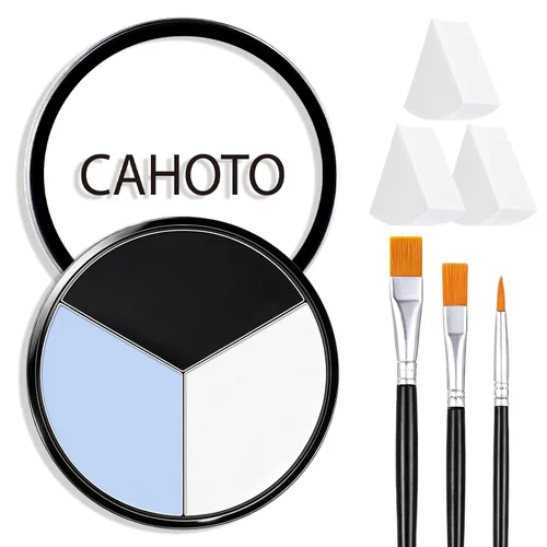 Vista 12 de Negro Blanco Gris 3 Colores Cara Cuerpo Pintura Con Esponja Y