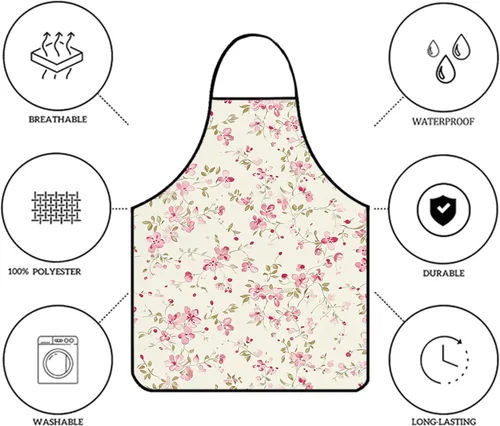 Vista 3 de Lindos delantales para mujer, delantales florales, delantales de cocina impermeables de poliéster para cocina, hornear, asar, pintura, aseo