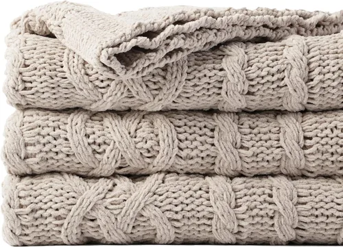 Vista 14 de Battilo Manta Negra para Sofá, Manta de Punto Cable para Cama, Silla, Decoración del Hogar, Manta de Chenilla Tejida Suave y Acogedora, Manta Negro