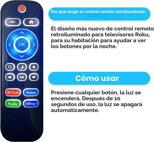 Vista 4 de Control remoto retroiluminado de repuesto para TCL/Hisense/Sharp/Philips/Onn/Element/Insignia/Westinghouse Roku TV (no para Roku Stick o Box)