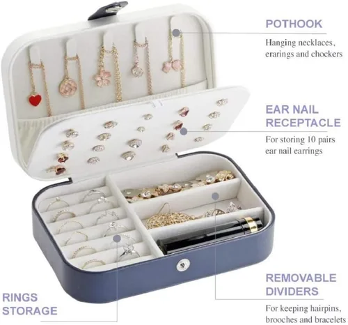 Vista 3 de Joyero de viaje para mujeres y niñas, regalo de doble capa, organizador de joyas pequeño, almacenamiento para aretes, anillos, collares, pulseras
