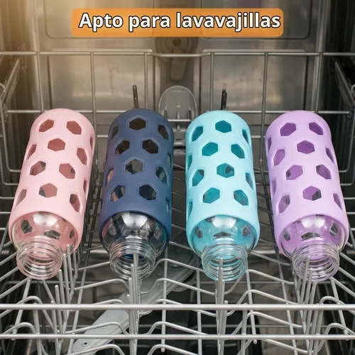 Vista 7 de [Usado] Sursip 16 oz Glass Juice Bottles with Lids, 6 Pack Dark Gray / Pink / Apricot / Purple / Mint Green / Blue