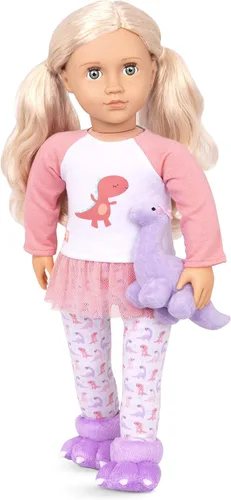 Vista 2 de Our Generation Conjunto de pijama - Animal de peluche de dinosaurio y pantuflas - Ropa de muñeca de 18 pulgadas - Juego de simulación - Juguetes