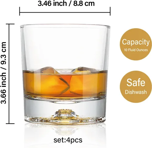 Vista 2 de QUEEN&STONE LEAD FREE Vasos de whisky a la antigua moda con patrón de oso en la parte inferior gruesa con peso de 10 onzas, juego de 4 perfectos