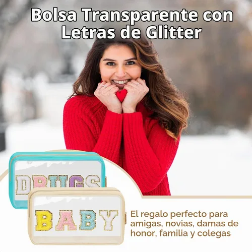 Vista 5 de Iqimott Bolsa de maquillaje transparente para bebé, bolsa de cosméticos personalizada de felpilla para viajes, de nailon, impermeable, artículos