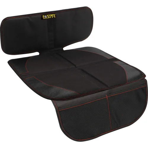 Vista 9 de Protector de asiento de coche beige para bebé y niño – Funda impermeable antideslizante para asiento de automóvil con 2 bolsillos de malla
