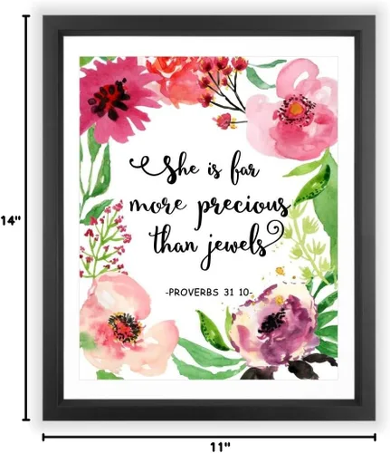 Vista 3 de Eleville 11 x 14 sin marco She is far more precious than jewels Floral acuarela Art Print Bible Cite Kids Wall Art Nursery Decor Inspiration Print