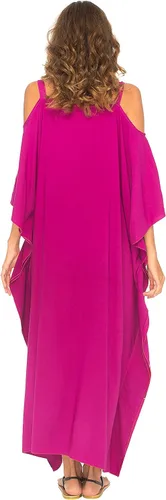 Vista 5 de SHU-SHI Maxivestido caftán para mujer, hombros descubiertos, estilo casual, largo, para playa, talla grande, caftán