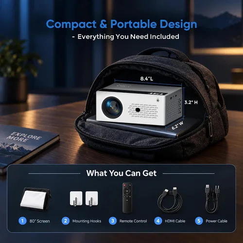 Vista 8 de TMY Mini proyector, proyector Bluetooth mejorado con pantalla, proyector portátil Full HD de 1080P, proyector de películas compatible con TV Stick