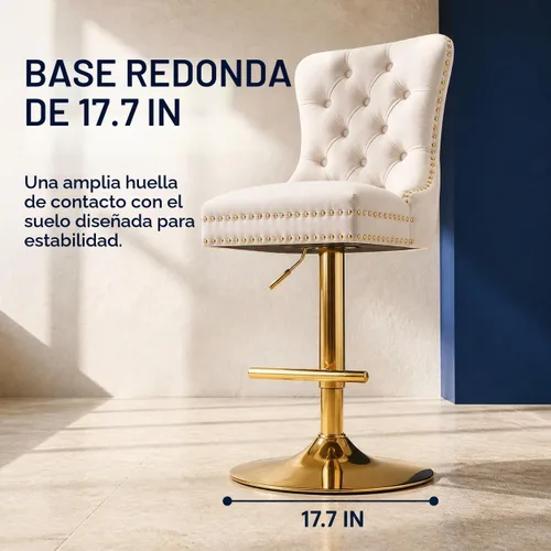 Vista 4 de ODUSE-DAILY Juego de 2 taburetes de bar giratorios de terciopelo beige con respaldo tapizado, taburetes de bar ajustables en altura de mostrador