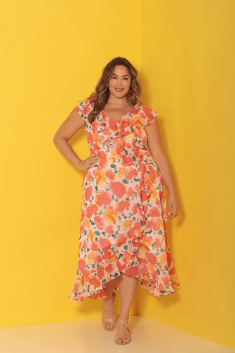 Vista 7 de London Times Vestido largo de gasa con volantes de imitación para mujer, invitada de boda