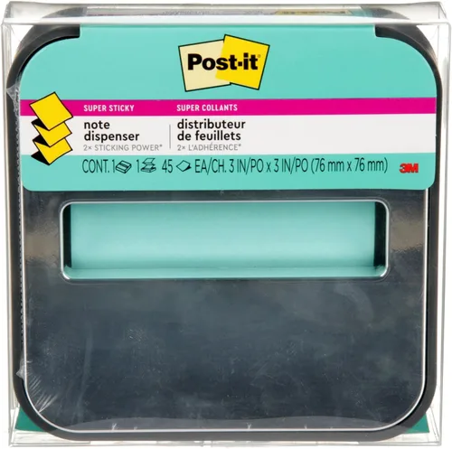 Vista 2 de Dispensador de notas Post-it con notas Post-it emergentes, base negra con parte superior de acero, 1 bloc de notas superadhesivas Aqua Splash de 3 x