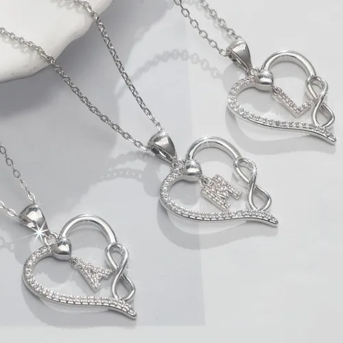 Vista 6 de Collar de plata de ley 925 con dije de corazón infinito, collar de plata con dije de circón para mujer, regalo de joyería para mujeres, esposas