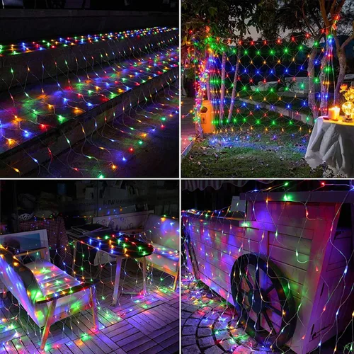 Vista 4 de LYHOPE 12 x 1,5 m, 360 luces LED en red de Navidad, 8 modos de bajo voltaje, luces decorativas en malla de Navidad para árboles de Navidad Varios