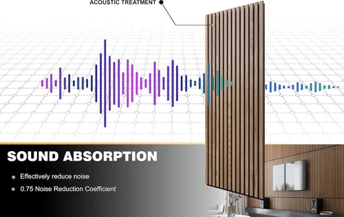 Vista 9 de Woody Walls Paneles de pared de madera acústica para decoración de paredes interiores, juego de 2 paneles de madera sin costuras para paredes, pared
