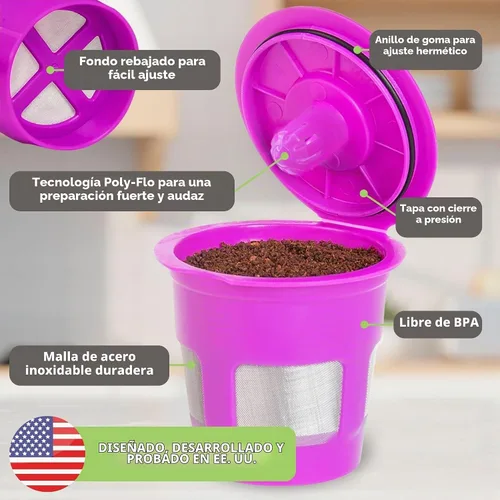 Vista 5 de Perfect Pod - Paquete de 4 cápsulas de café recargables reutilizables de 1 corriente más cucharada de café de Perfect Pod - Compatible con cafeteras