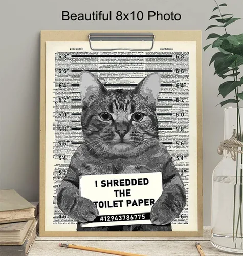 Vista 4 de Decoración de pared de gato culpable – Arte de pared de gato – Arte de diccionario – Póster humorístico de 8 x 10 pulgadas, imagen Mugshot