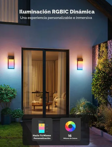 Vista 2 de Luz de pared exterior Govee, luces de porche RGBIC inteligentes de 1500LM al aire libre con 45 modos de escena, impermeables IP65 para decoración