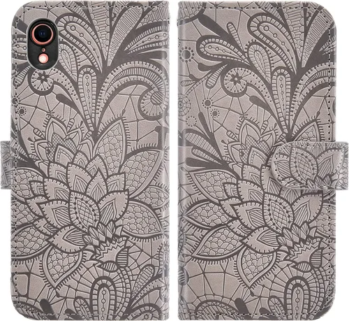 Vista 5 de Asuwish Funda de teléfono para iPhone XR 6.1 con protector de pantalla de vidrio templado y ranura para tarjetero, función atril, cartera de encaje