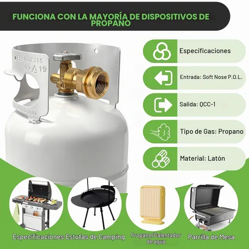 Vista 5 de Adaptador de tanque de propano POL a QCC1 - Convertidor de propano de latón macizo resistente for 100lb/20lb LP Tanks, Old to New Connection, BBQ