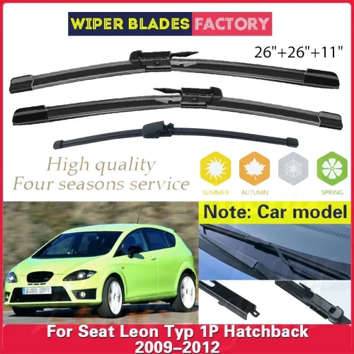 Vista 2 de Limpiaparabrisas delantero y trasero compatible con Seat Leon Typ 1P Hatchback 2009-2012 parabrisas ventana de 26 + 26 + 11 pulgadas