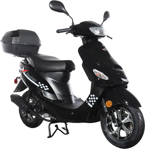 Vista 2 de X-PRO Ciclomotor de gasolina 50 con ruedas de aluminio de 10 pulgadas, maletero trasero, arranque eléctrico/Kick Start! (negro)