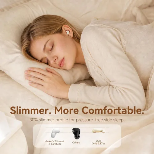 Vista 2 de Xmenha Auriculares invisibles planos y discretos para dormir, inalámbricos, Bluetooth, no visibles, para dormir de lado, discretos, pequeños Beige