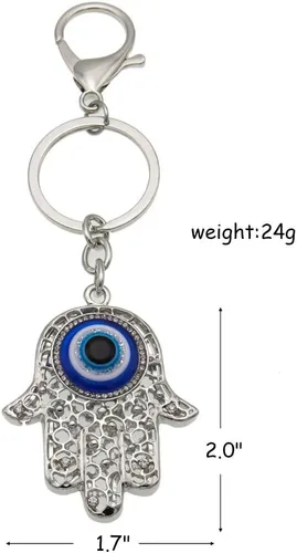 Vista 2 de QTKJ Llavero de mano Hamsa de ojo azul con dije de cristal para bolso de mano, bolso de mano, decoración de vacaciones, adorno (plata), Dorado