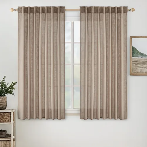 Vista 74 de MIULEE - Cortinas semitraslúcidas suaves y gruesas con textura de lino para cocina y ventana de baño, con trabilla trasera y bolsillo para Blanco