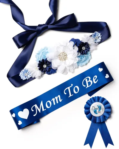 Vista 11 de Juego de decoraciones de baby shower con banda de texto en inglés "Mom to Be", regalo de fiesta de revelación de género para futuros padres