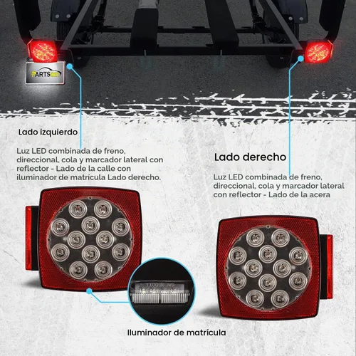 Vista 3 de Partsam Kit de luces traseras LED cuadradas impermeables de 12 V, lente transparente, color rojo, parada de freno, señal de giro, luces