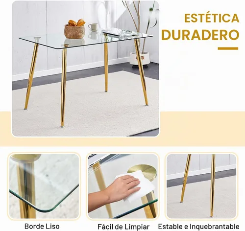 Vista 5 de Baysitone Juego de mesa de comedor de cristal de 51 pulgadas para 4, juego de 5 piezas de comedor moderno, mesa de cocina rectangular de vidrio