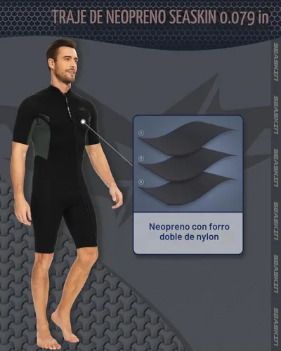 Vista 5 de Seaskin Trajes de neopreno cortos para hombres y mujeres de 2mm con cremallera frontal para trajes de buceo Negro para hombre
