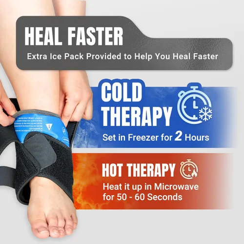 Vista 3 de NeoTium - Tobillera para mujeres y hombres con paquete caliente y frío, envoltura de compresión ajustable para esguince de tobillo, tendinitis