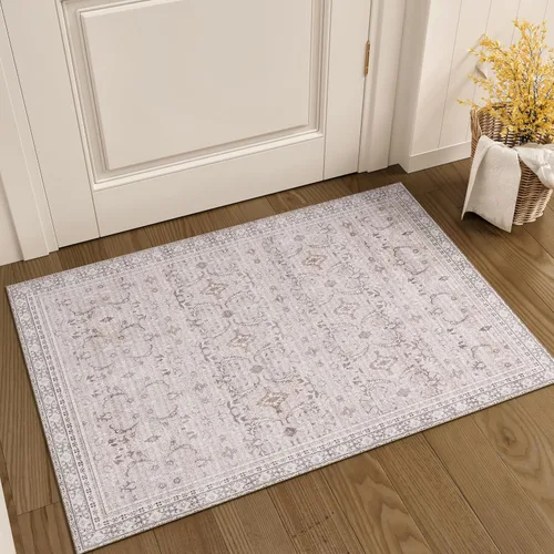 Vista 104 de Istana Alfombra larga antideslizante de 2.5 x 8 para el hogar, para pasillo y cocina, lavable, sedosa y suave al tacto, elegante, color azul y marfil