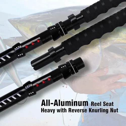 Vista 5 de Fiblink Bent Butt Trolling Rod 2 piezas de agua salada en alta mar caña de pescar Big Game Roller Rod Polo de barco convencional