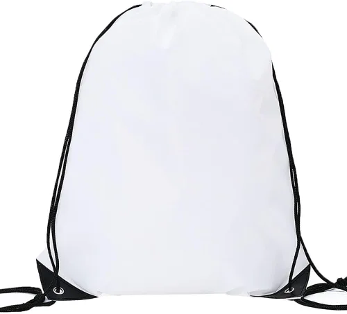 Vista 6 de Mochila con cordón a granel Draw String Bags Cinch Bolsa de poliéster para deporte de gimnasio, Blanco