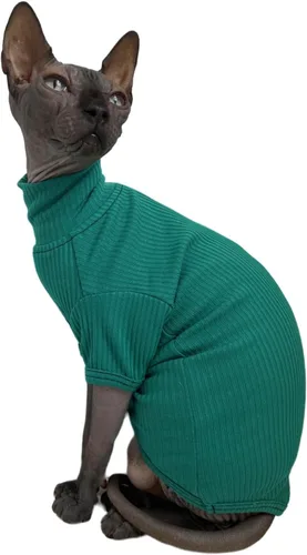 Vista 6 de Sphynx - Camisa de algodón para gatos sin pelo, cuello alto, camisetas de gatito con mangas, pijama de gato para Sphynx Cornish Rex, Devon Rex, Negro