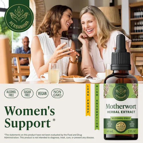 Vista 2 de HERBAMAMA Extracto líquido de Motherwort de 2 onzas líquidas, vegano, suplemento de hierbas orgánicas para apoyar la salud del corazón, la función