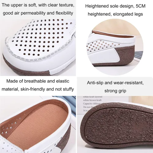 Vista 3 de UGOSELEC Sandalias de cuero transpirable para mujer, estilo casual, hueco, antideslizante, soporte de arco, sin cordones, zapatos de trabajo