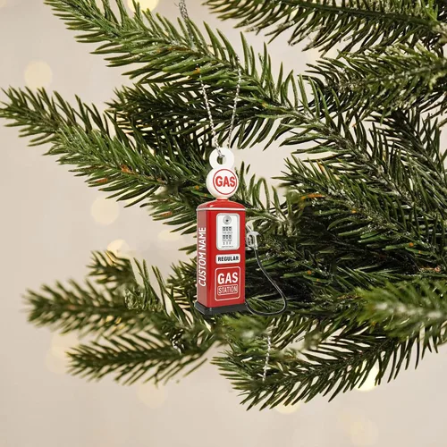 Vista 4 de Adorno de Navidad personalizado con bomba de gas 2025, decoración retro personalizada de árbol de estación de servicio, regalo único de recuerdo