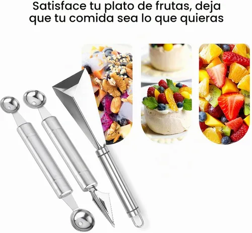 Vista 3 de Herramientas de tallado de frutas, cuchillo para tallar frutas, paquete de 3, herramientas de tallado de verduras de acero inoxidable, cuchara