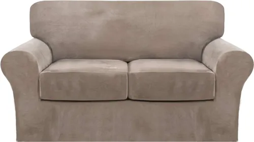 Vista 34 de FantasDecor Fundas de terciopelo para sofá de 2 piezas para sala, con cojín individual, protector elástico de muebles para mascotas, lavable a Negro