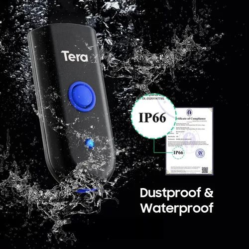 Vista 2 de Tera - Escáner de código de barras inalámbrico 1D láser mini de bolsillo impermeable 3en1 compatible con Bluetooth USB con cable portátil lector